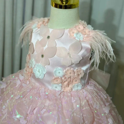 Vestido Infantil de Flores de Tul