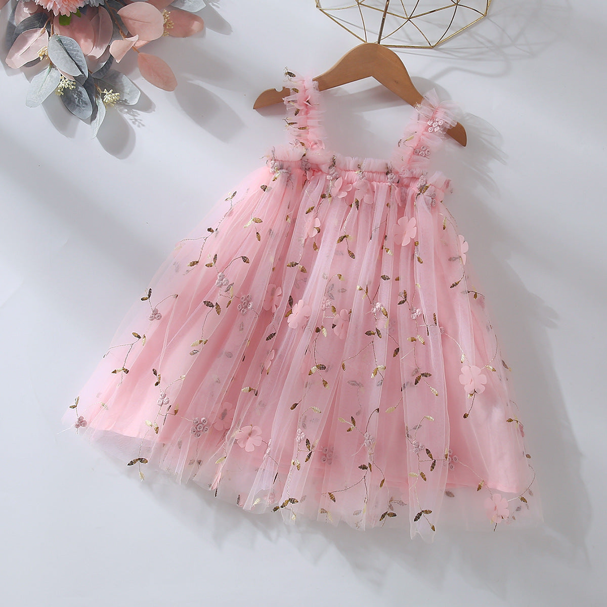 Vestido Infantil de Flores de Tul