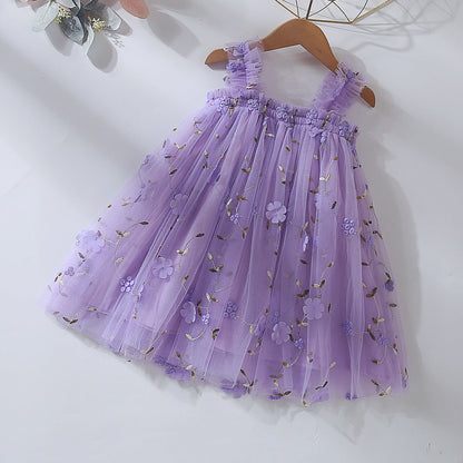 Vestido Infantil de Flores de Tul