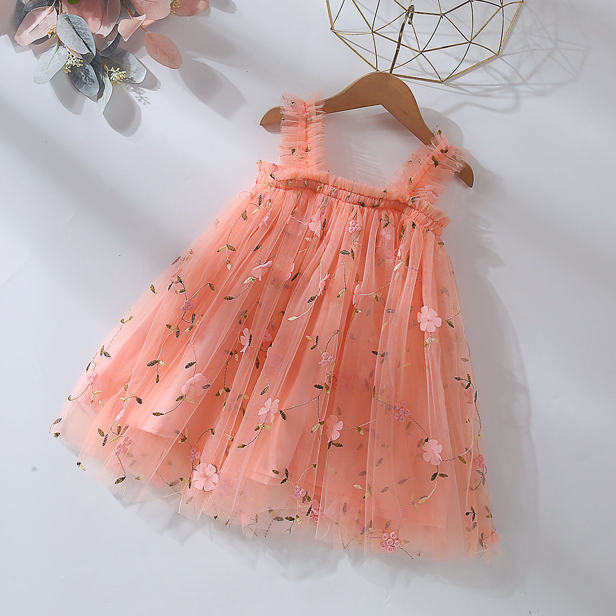 Vestido Infantil de Flores de Tul