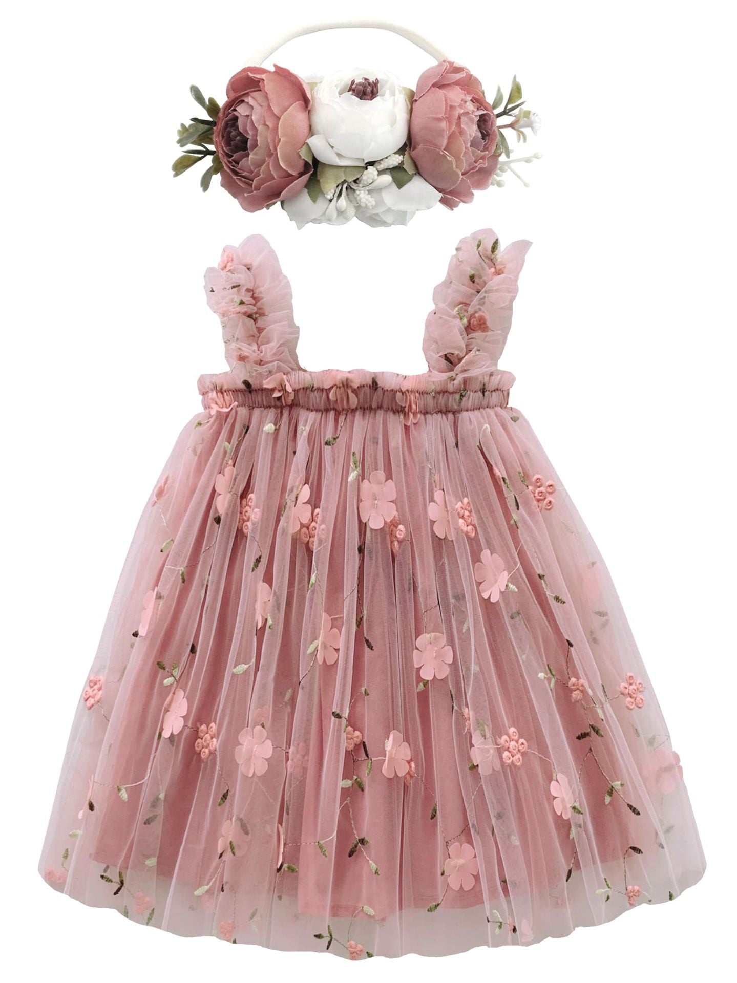 Vestido Infantil de Flores de Tul