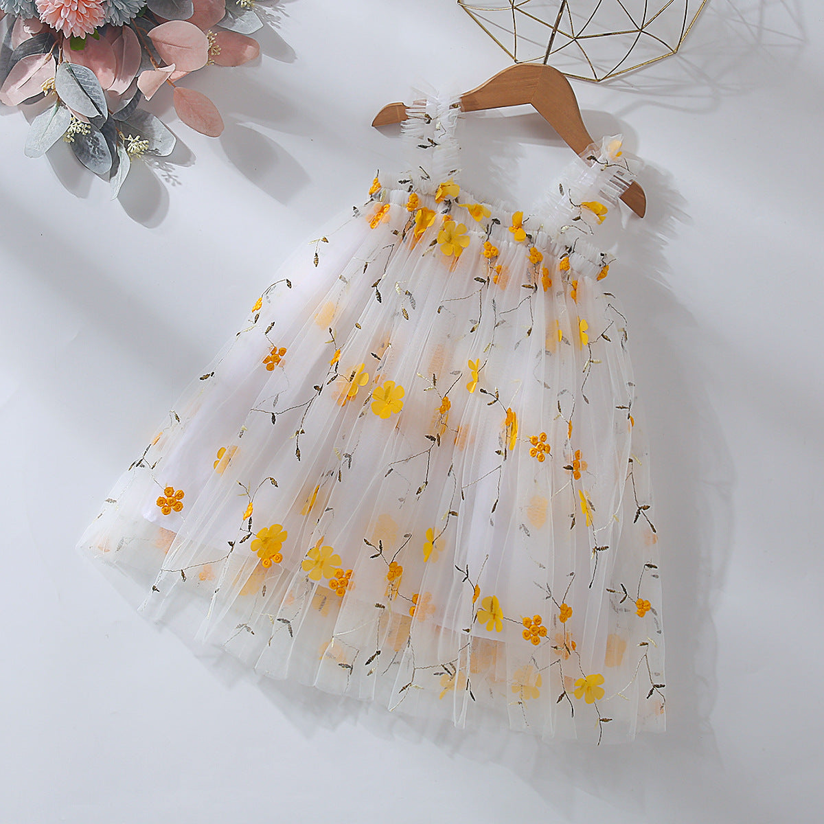 Vestido Infantil de Flores de Tul