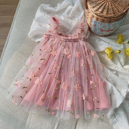 Vestido Infantil de Flores de Tul