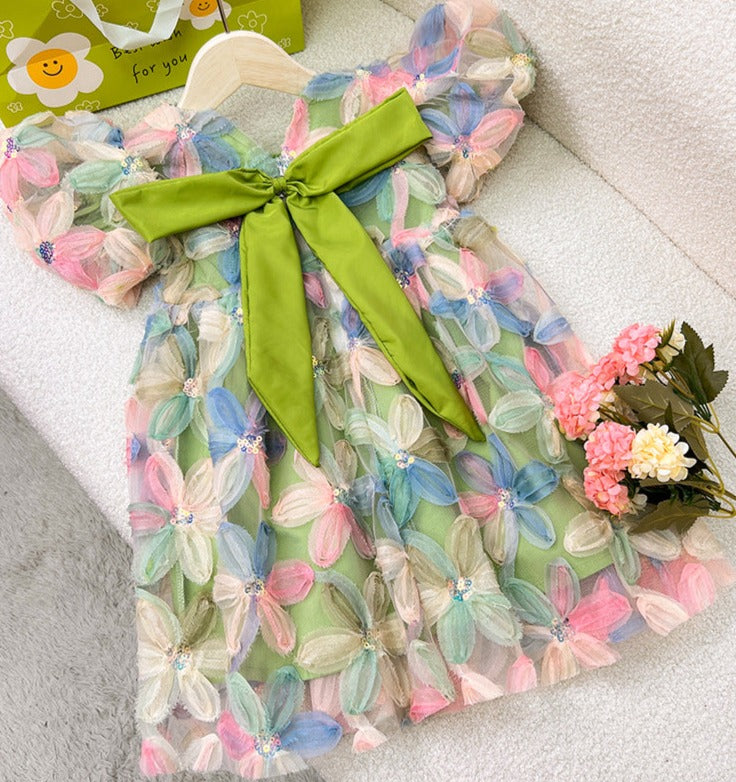 Vestido Floral Verde con Lazo