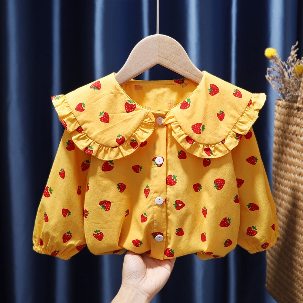 Camisa Manga Longa Morangos camisa Loja Click Certo Amarelo 6-12 Meses 