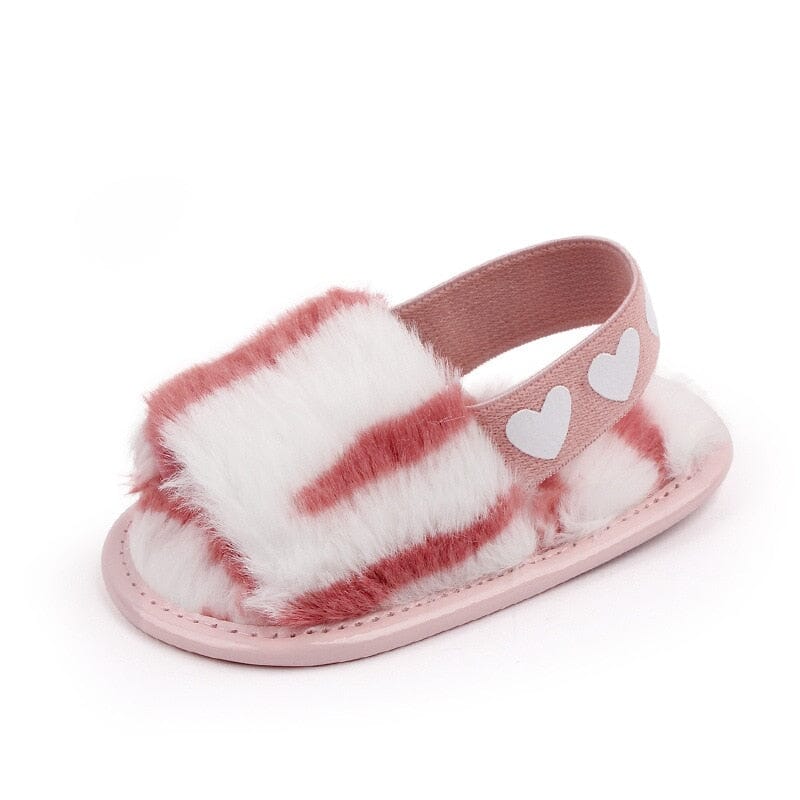 Chinelo Infantil Feminino Pelinhos Loja Click Certo Rosa e Branco 0-6 Meses 