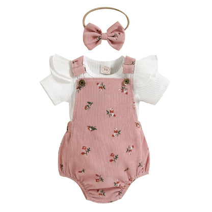 Conjunto Infantil Feminino Body Romper + Blusa + Tiara jardineira Loja Click Certo 