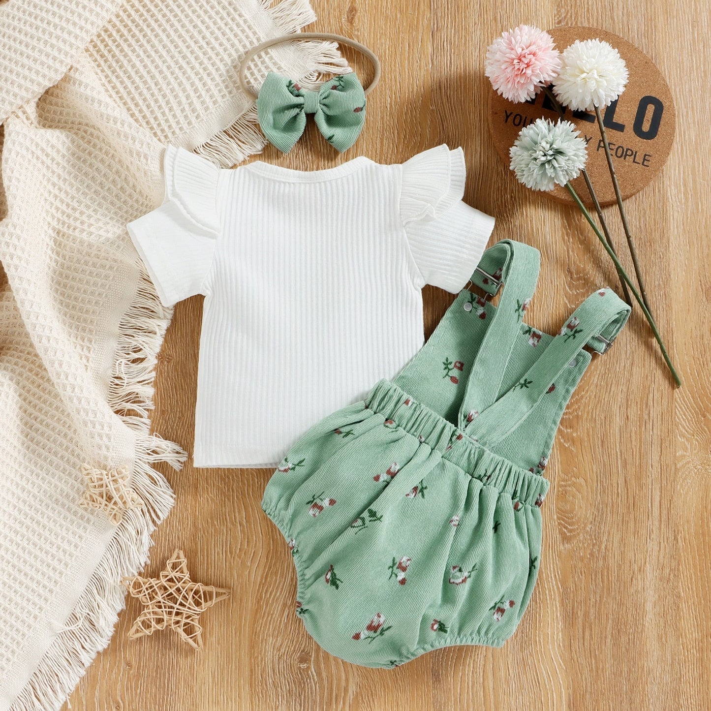 Conjunto Infantil Feminino Body Romper + Blusa + Tiara jardineira Loja Click Certo 