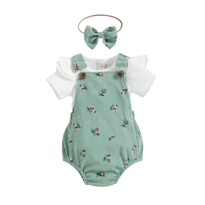 Conjunto Infantil Feminino Body Romper + Blusa + Tiara jardineira Loja Click Certo 