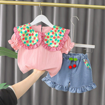 Conjunto Infantil Feminino Cereja conjunto Loja Click Certo Rosa 6-9 meses 