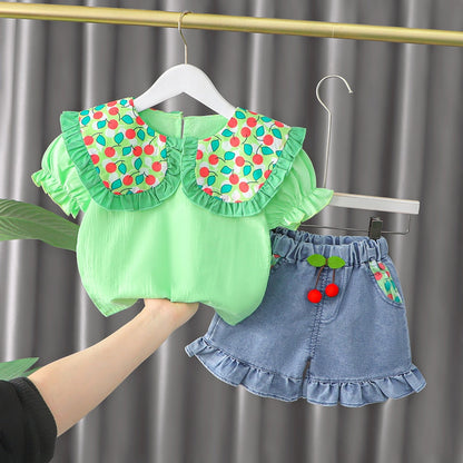 Conjunto Infantil Feminino Cereja conjunto Loja Click Certo Verde 6-9 meses 