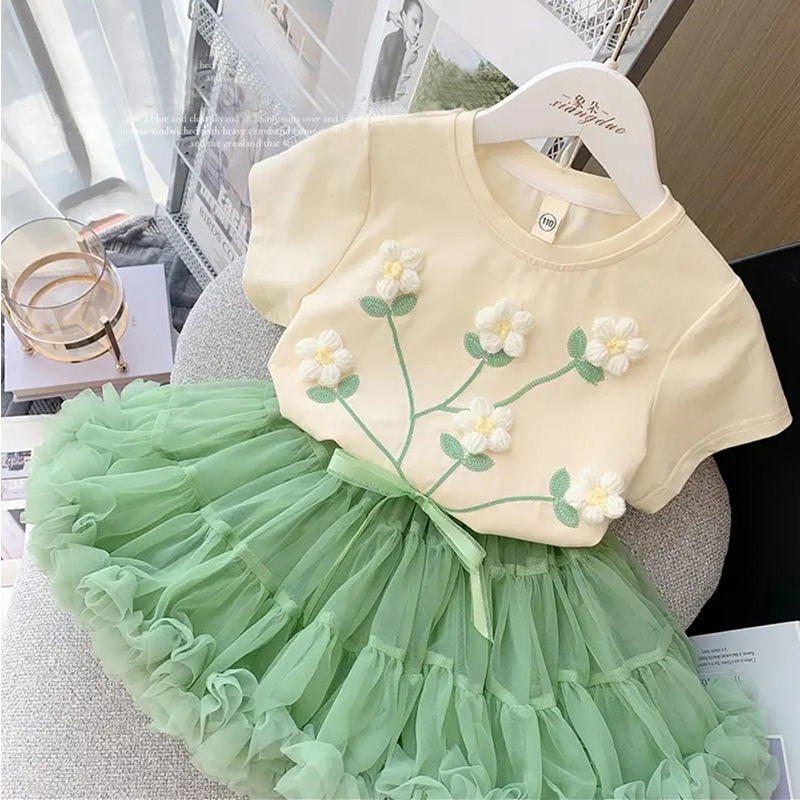 Conjunto Infantil Feminino Florezinhas conjunto Loja Click Certo Verde 12-18 meses 