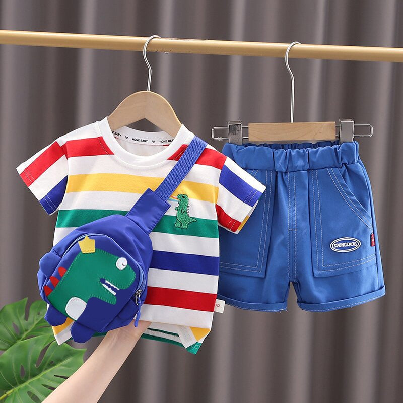 Conjunto Infantil Masculino Dino + Bolsa conjunto Loja Click Certo Azul 6-12 Meses 