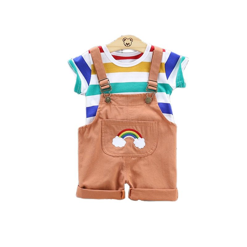 Jardineira + Camiseta Arco Íris Loja Click Certo Caramelo 06-12 Meses 34cm 