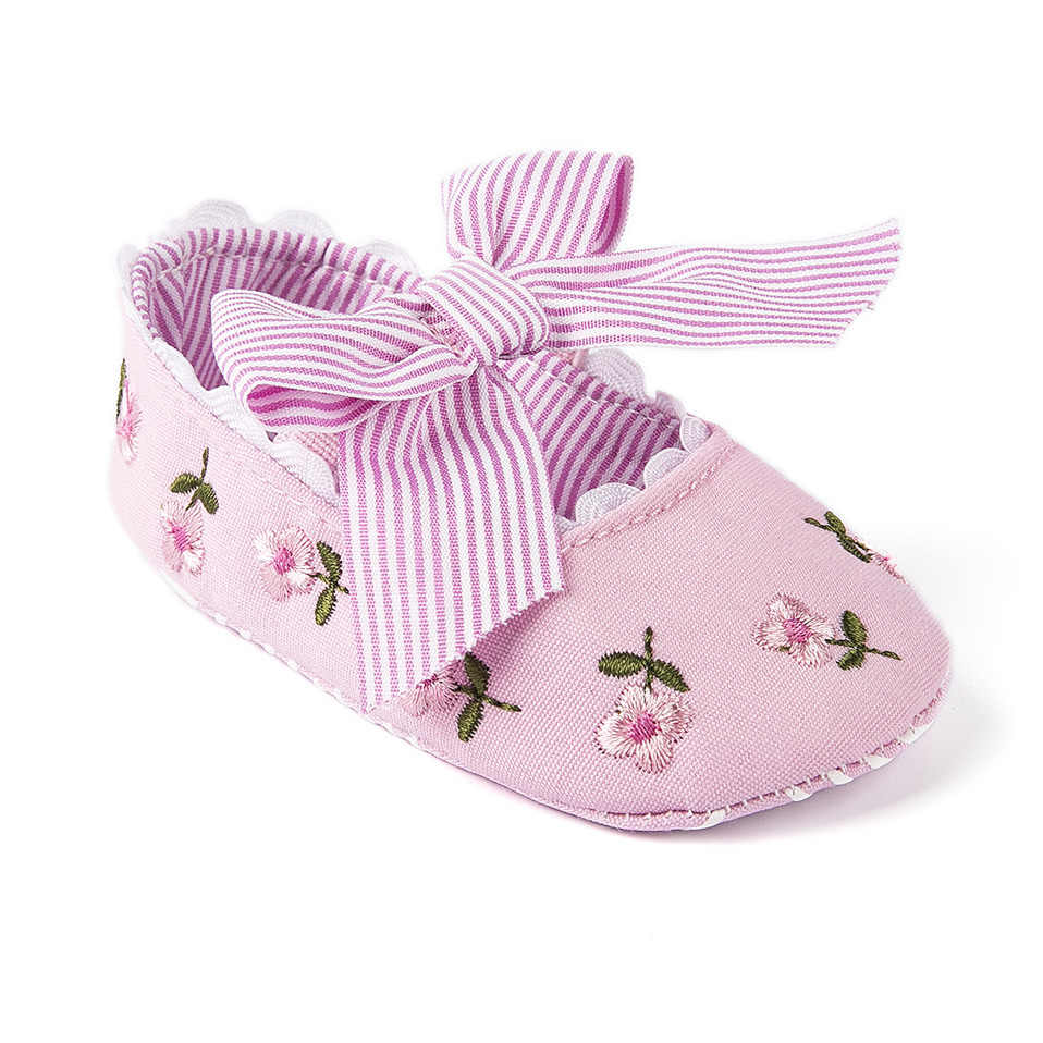 Sapatinho Laço e Bordados sapatos Loja Click Certo Rosa 0-6 Meses 11cm 