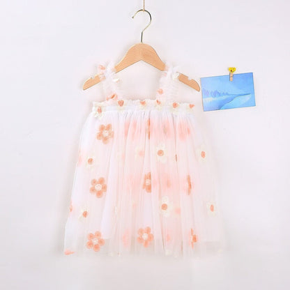 Vestido Infantil Bordado e Tule Loja Click Certo Branco Florzinhas Laranja 12-18 Meses 