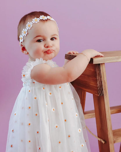 Vestido infantil em tule margarida 