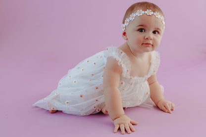 Vestido infantil em tule margarida 