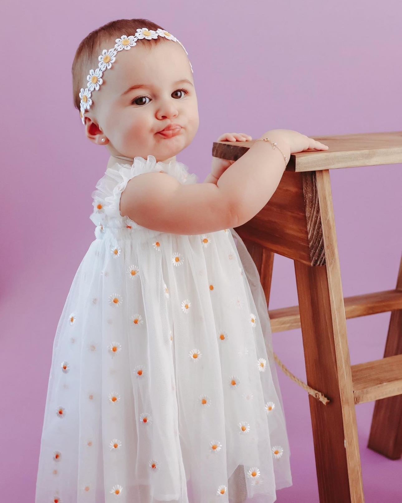 Vestido infantil em tule margarida 