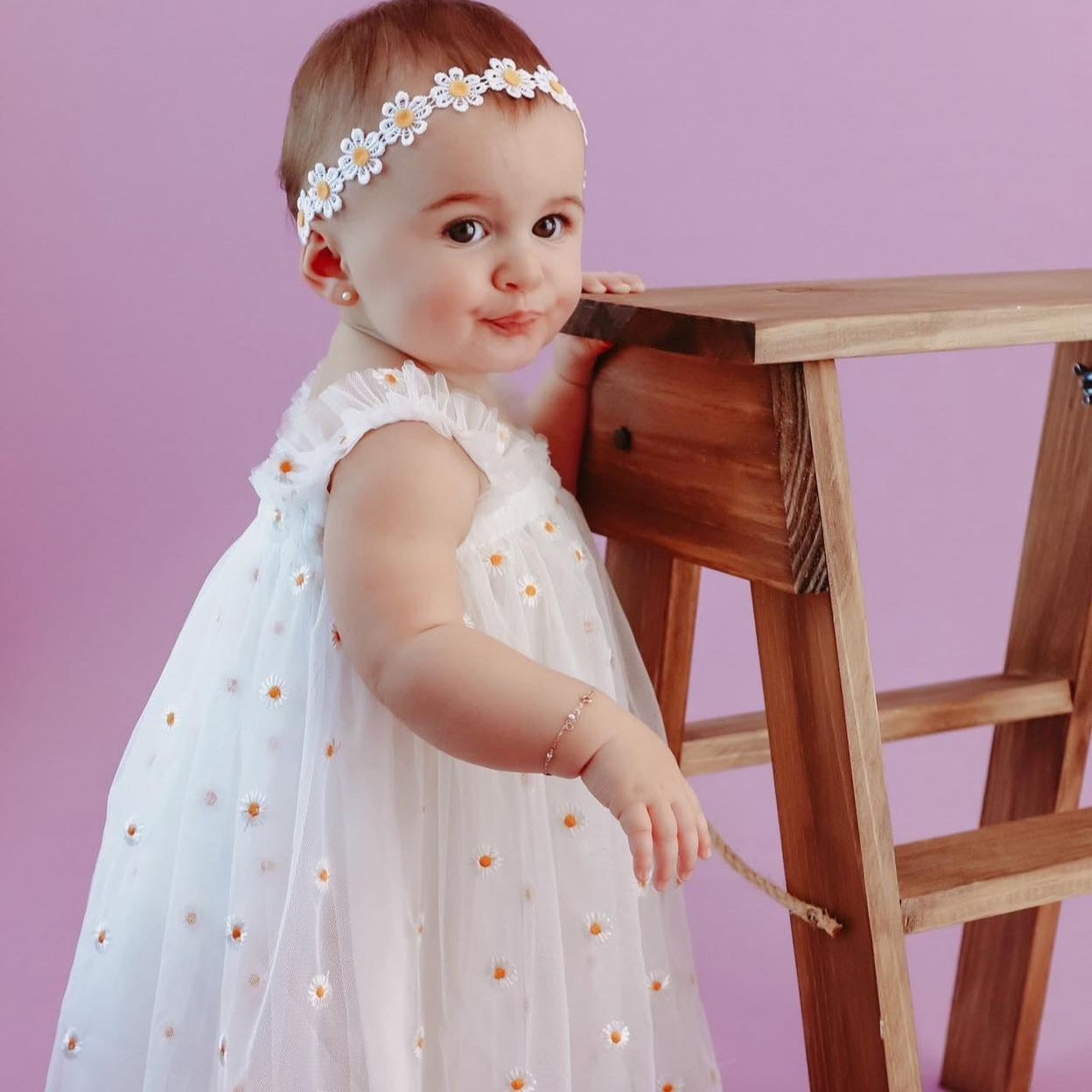 Vestido infantil em tule margarida 