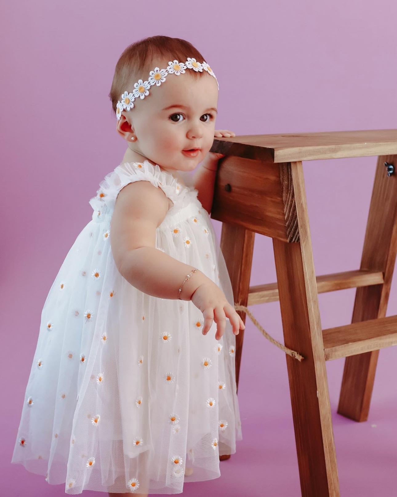 Vestido infantil em tule margarida 