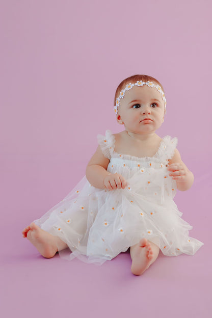 Vestido infantil em tule margarida 