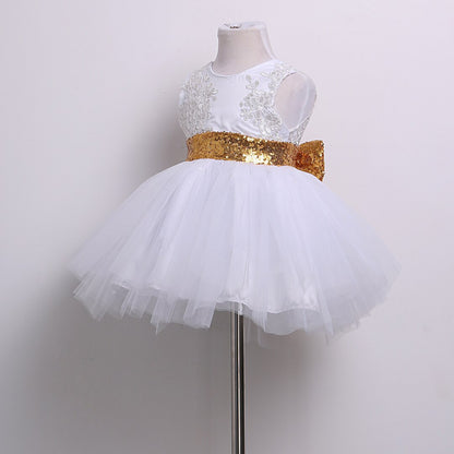 Vestido de festa infantil com cinto brilhante