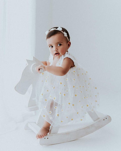 Vestido infantil em tule margarida 