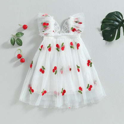 Vestido de tule com estampa cereja vestido borboleta infantil