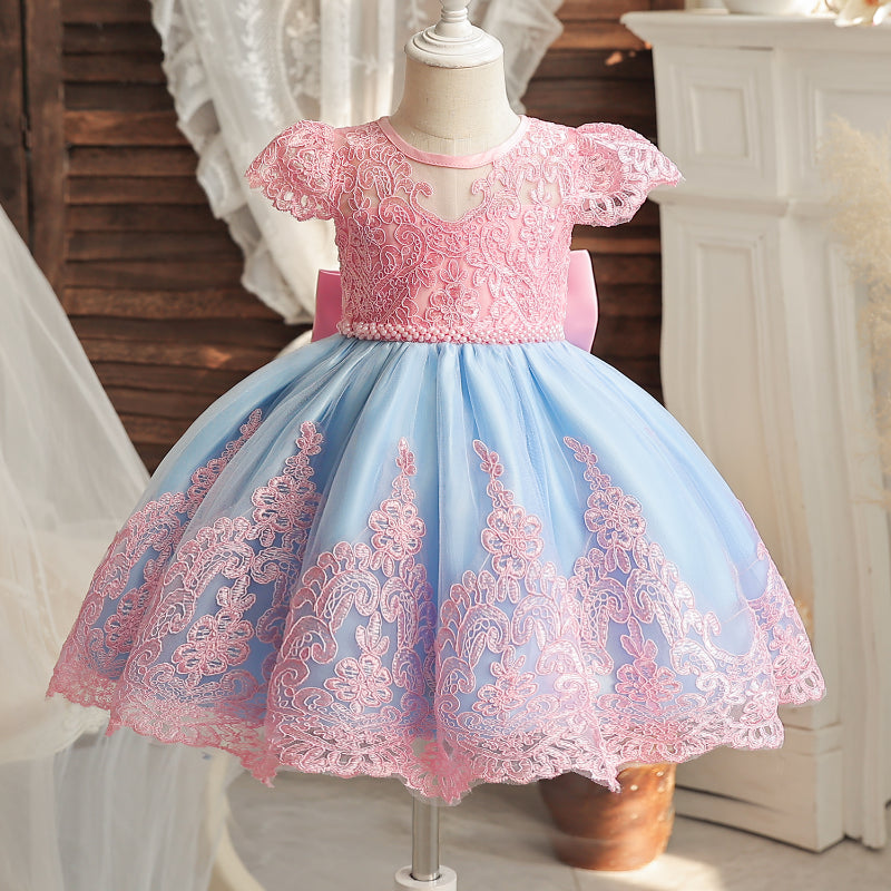 Vestido de Festa Infantil Azul e Rosa 