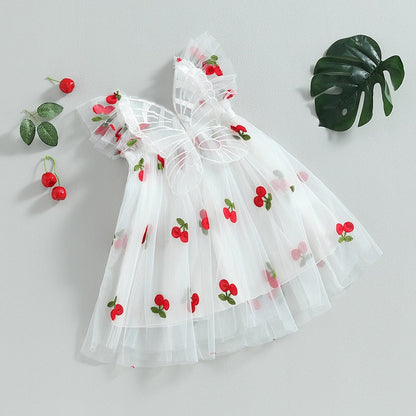 Vestido de tule com estampa cereja vestido borboleta infantil