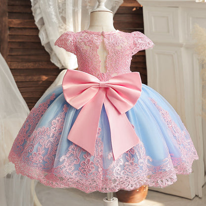 Vestido de Festa Infantil Azul e Rosa 