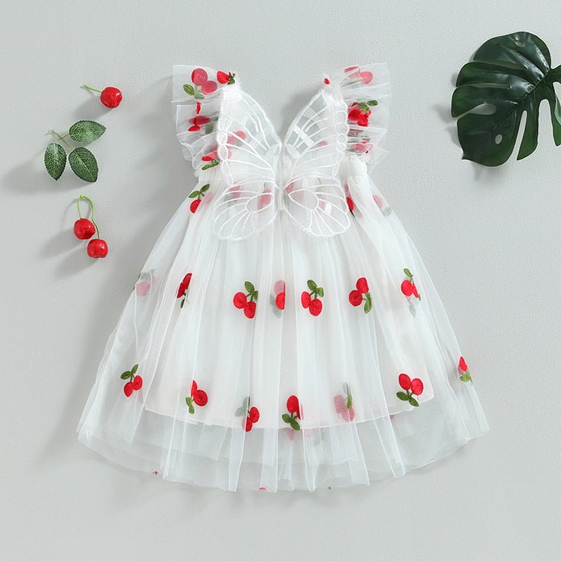 Vestido de tule com estampa cereja vestido borboleta infantil