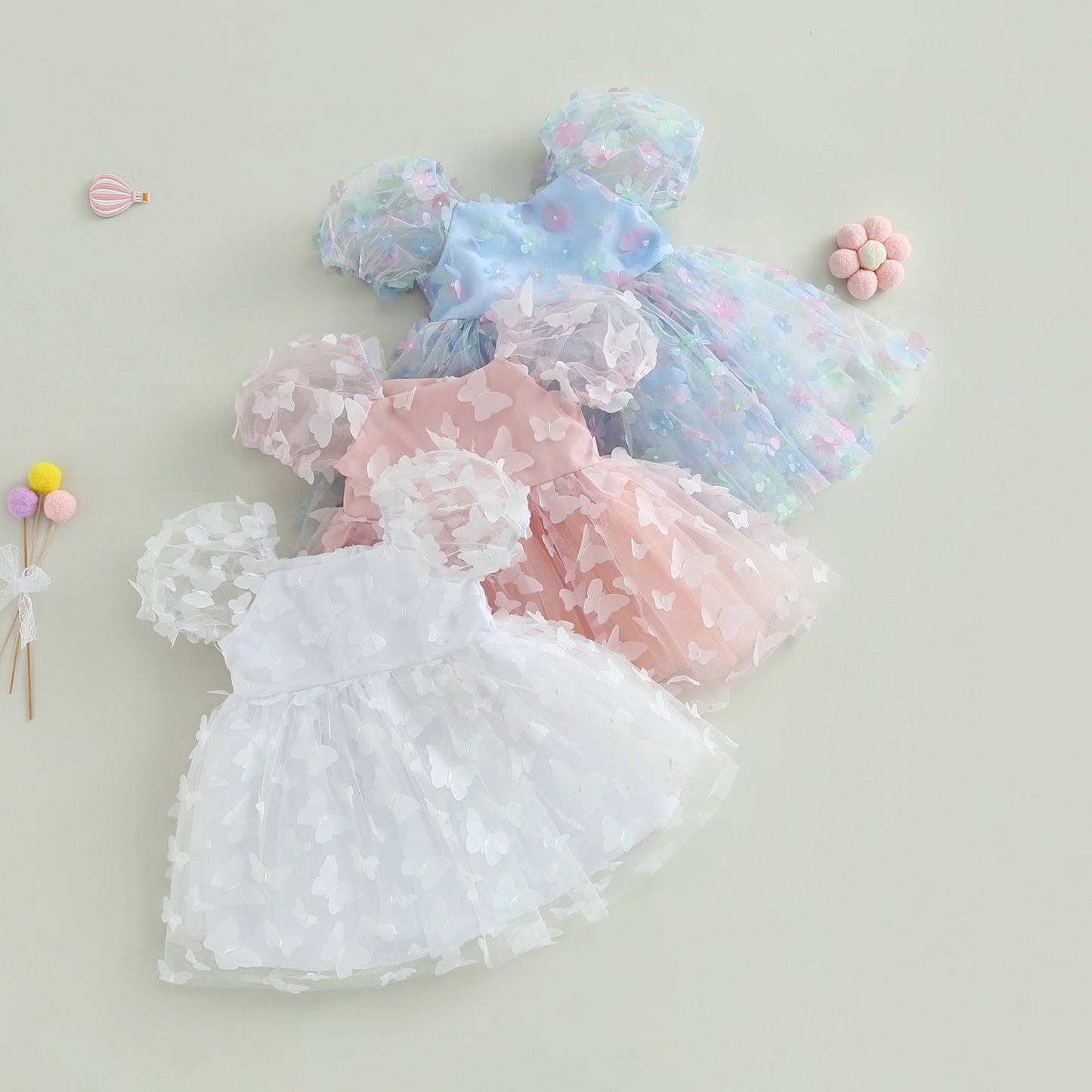 Princess dress, tulle dress with puffed sleeves Butterfly