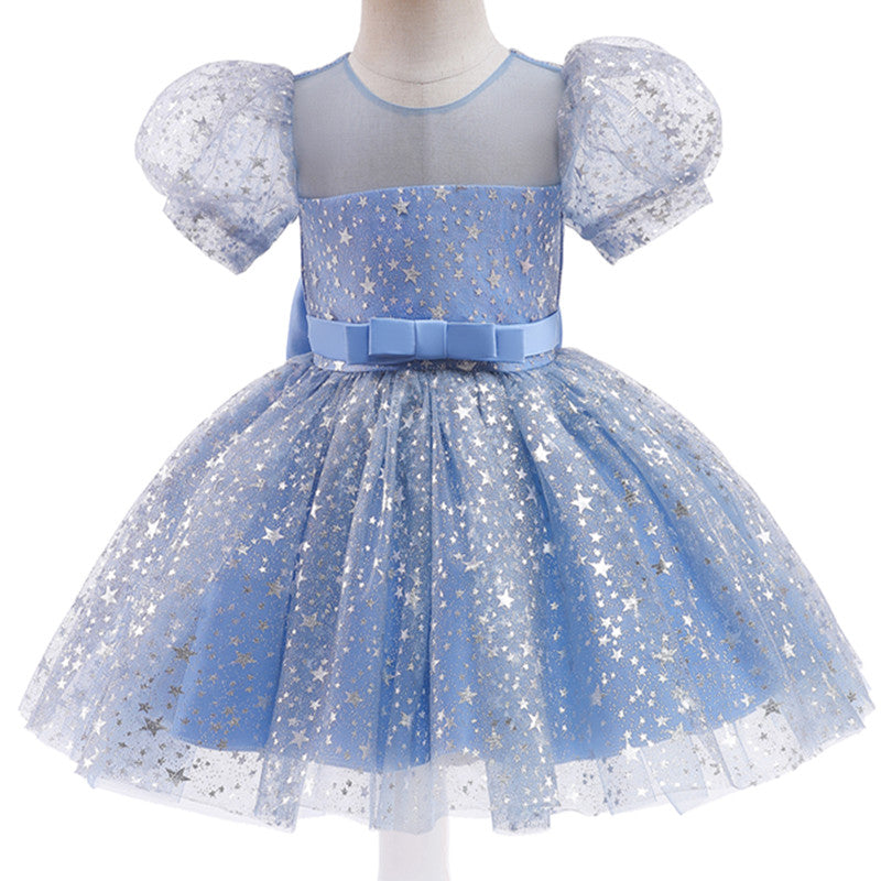 Vestido de festa infantil estrelinhas 