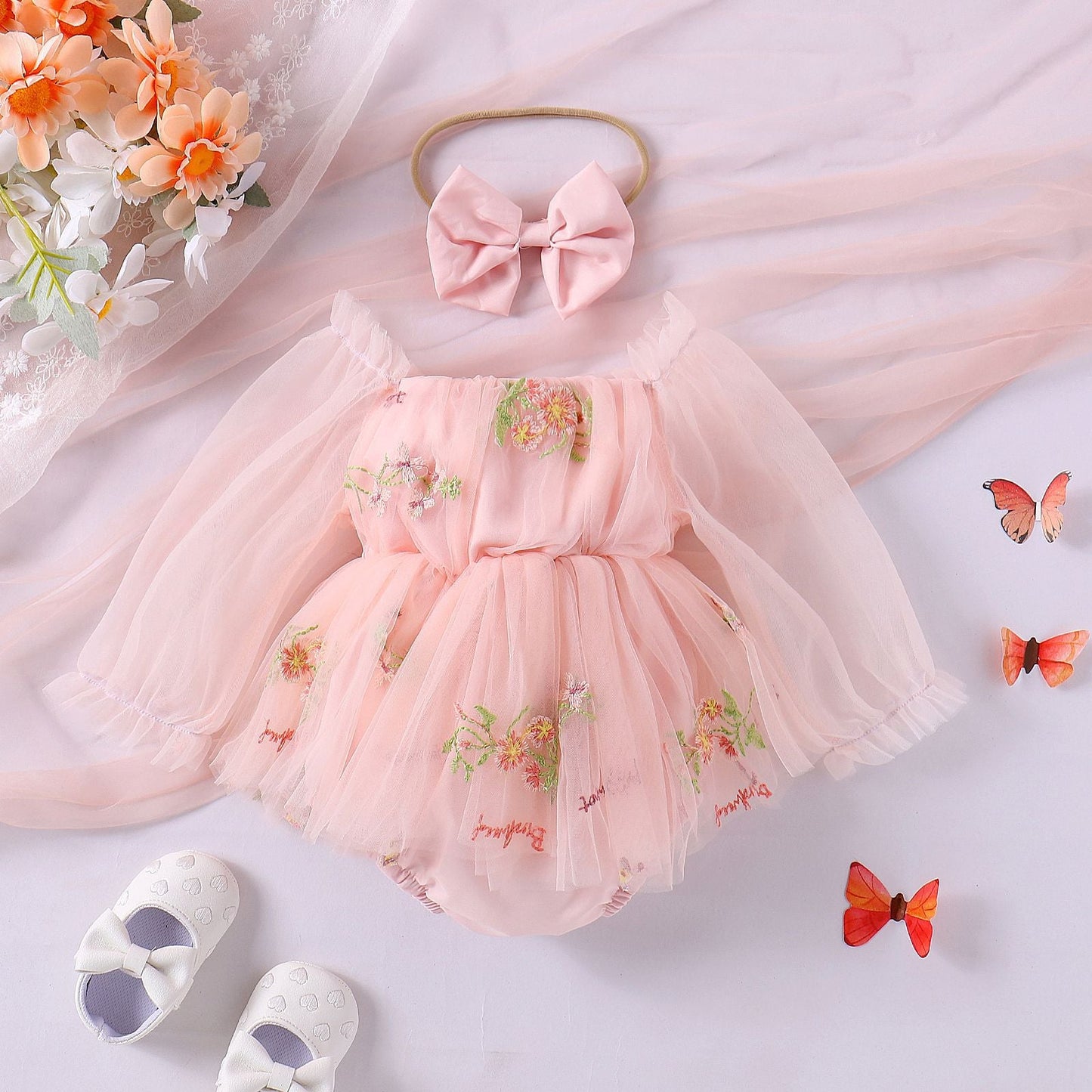 Body Infantil Tul Floral + Lazo