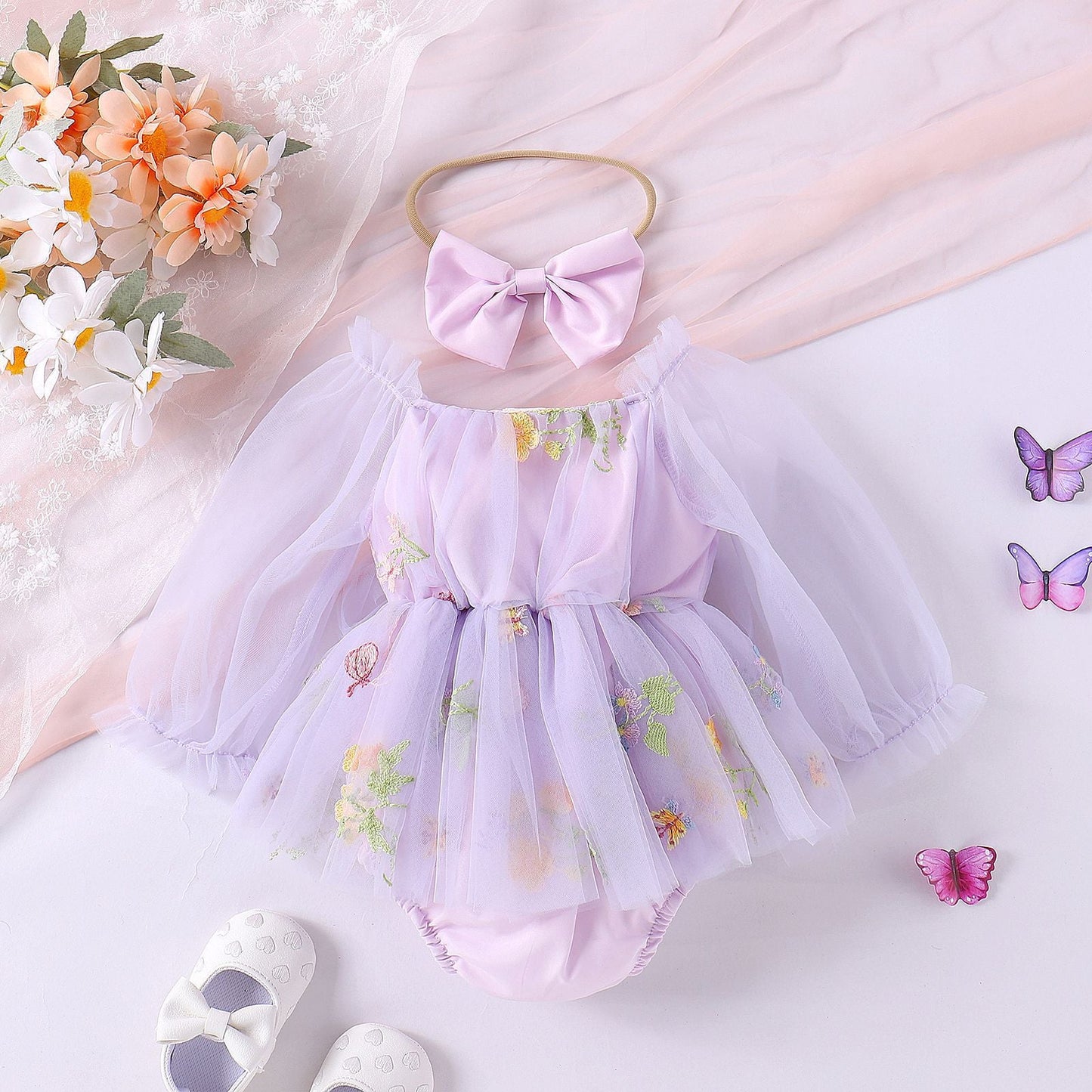 Body Infantil Tul Floral + Lazo