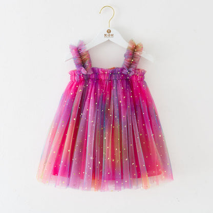 Feminino Tule Neon Estrelinhas Children's Dress