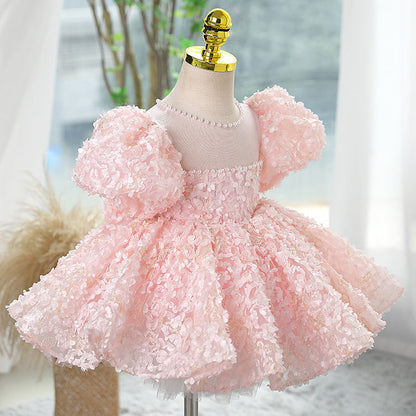 Vestido de festa infantil com flores 3D