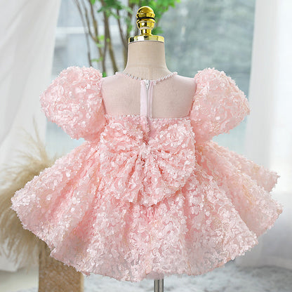 Vestido de festa infantil com flores 3D