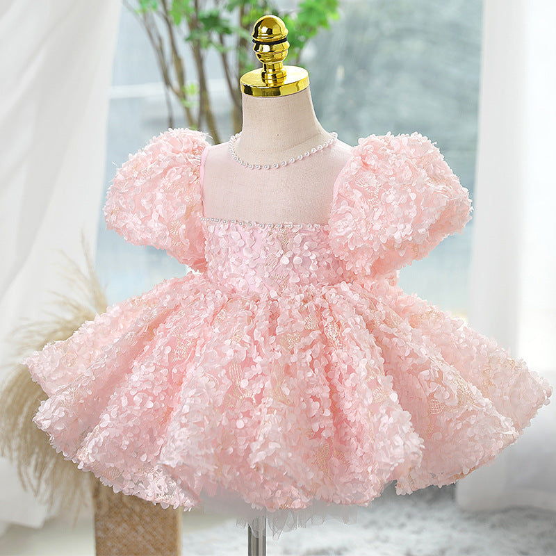 Vestido de festa infantil com flores 3D