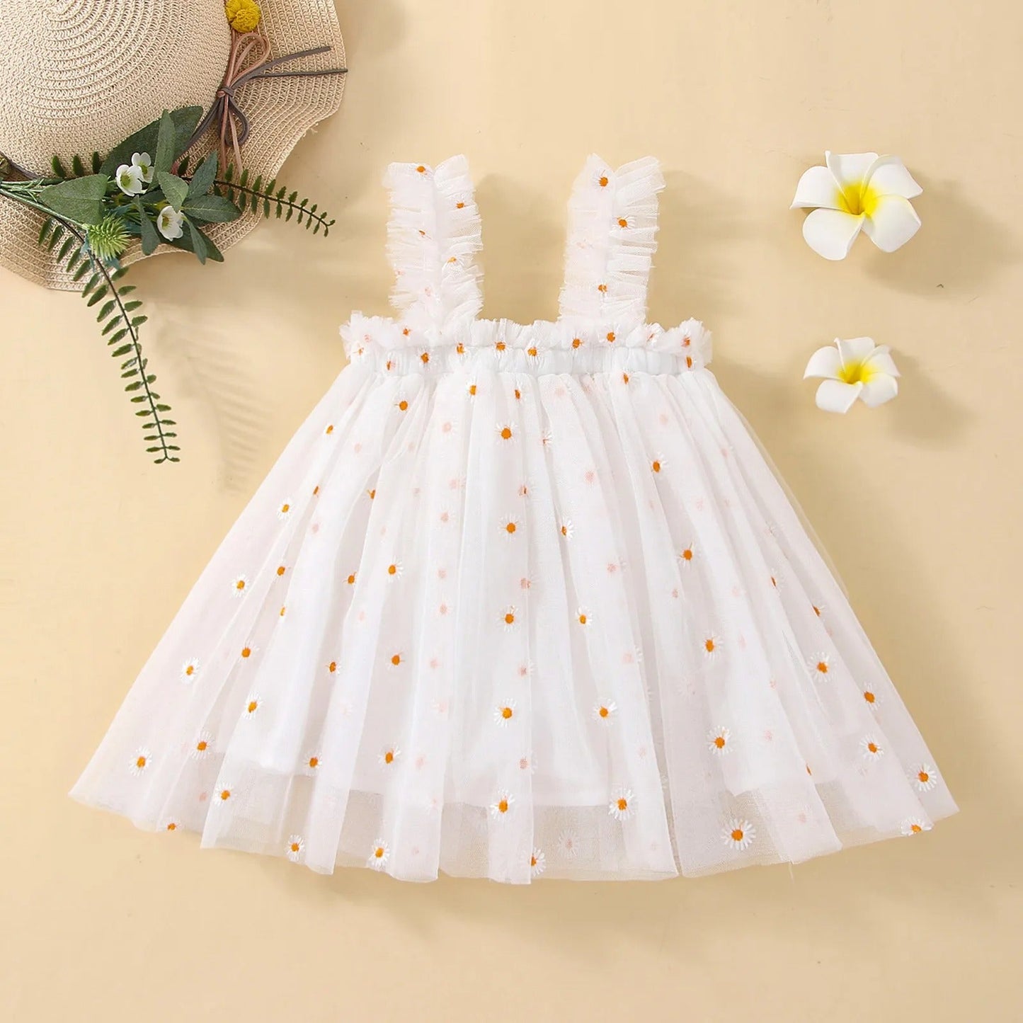 Vestido infantil em tule margarida 